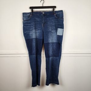 LOGO Lori Goldstein Cleopatra Boyfriend Fit Patchwork Released Hem Jean Size 22W